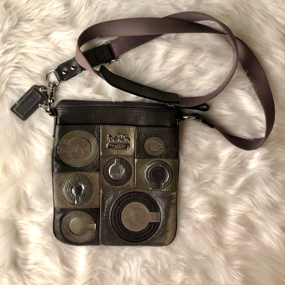 Silver and grey coach crossbody